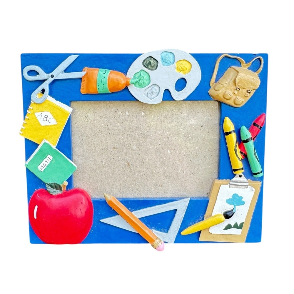 Vintageβ Schoolcore 3D Resin Picture Frame School Supplies Apple Crayons 5x3.5